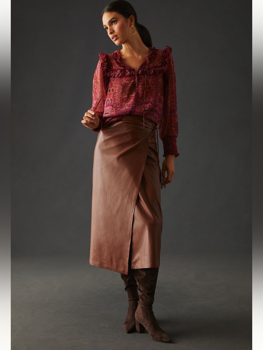MISA Raffi Top Maroon Ruffle Large Anthropologie - Picture 13 of 13